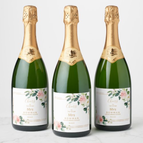 Greenery  Gold Geometric Elegant Bridal Shower Sparkling Wine Label