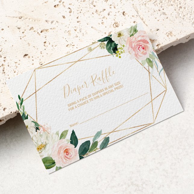 Greenery & Gold Geometric Elegant Diaper Raffle Enclosure Card (Creator Uploaded)