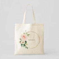 Greenery & Gold Geometric Elegant Floral Tote Bag