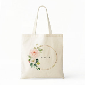 Greenery & Gold Geometric Elegant Floral Tote Bag