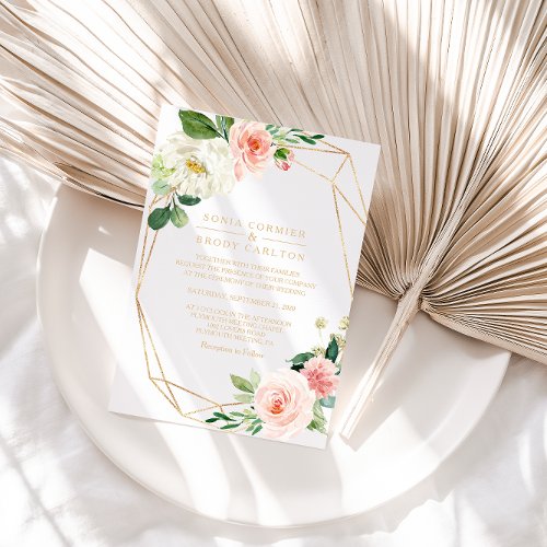 Greenery  Gold Geometric Elegant Floral Wedding Invitation