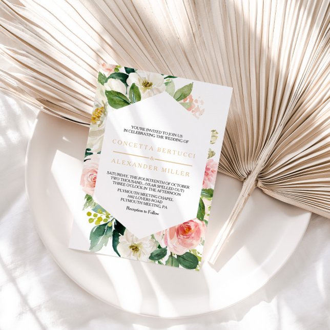 Greenery & Gold Geometric Elegant Floral wedding Invitation (Creator Uploaded)