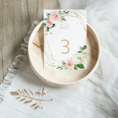 Greenery  Gold Geometric Elegant Floral Wedding Table Number
