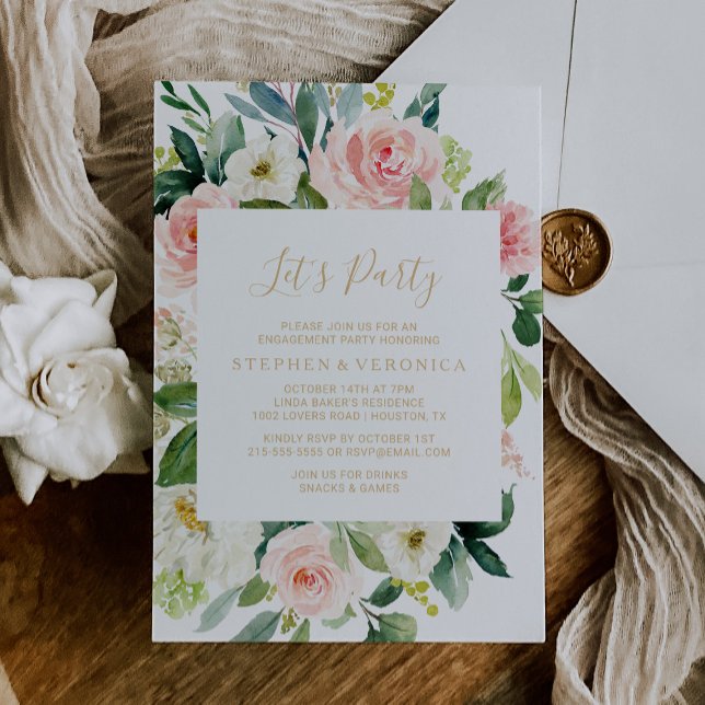 Greenery & Gold Geometric Elegant Let's Party Invitation (Creator Uploaded)