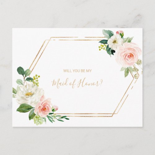 Greenery  Gold Geometric Elegant Maid of Honor Invitation Postcard