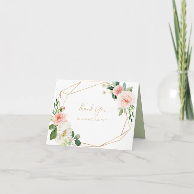 Greenery Gold Geometric Elegant Thank You Card | Zazzle
