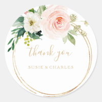 Greenery & Gold Geometric Elegant Thank You Favor Classic Round Sticker