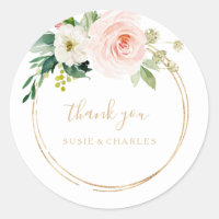 Greenery & Gold Geometric Elegant Thank You Favor Classic Round Sticker