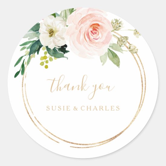 Greenery & Gold Geometric Elegant Thank You Favor Classic Round Sticker