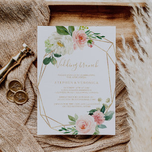 Greenery & Gold Geometric Elegant Wedding Brunch Invitation