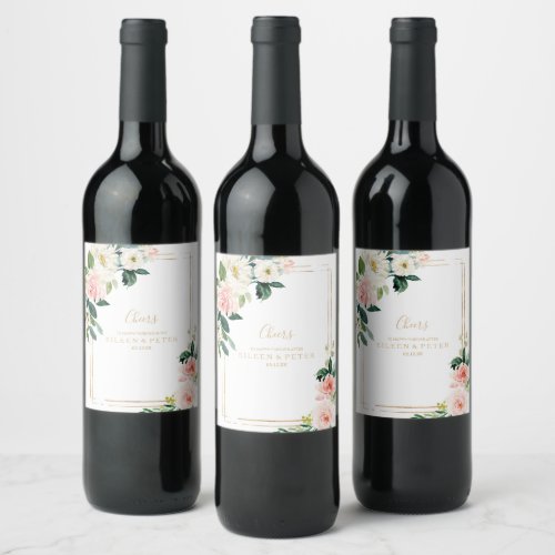 Greenery  Gold Geometric Elegant Wedding Wine Label