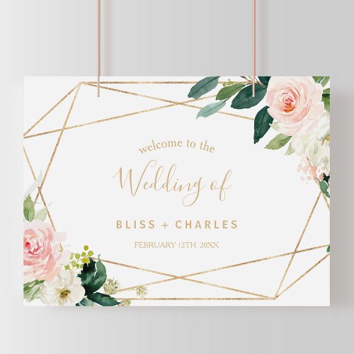 Greenery  Gold Geometric Elegant Welcome Wedding Poster