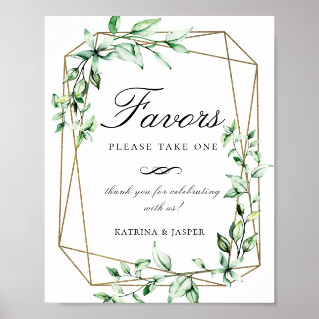 Greenery Gold Geometric Favor Wedding Sign (Front)