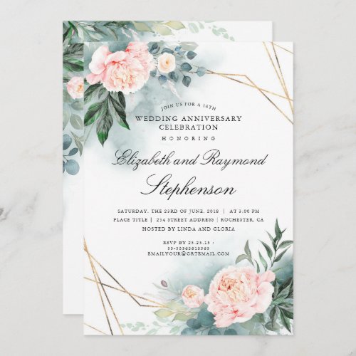 Greenery Gold Geometric Floral Wedding Anniversary Invitation