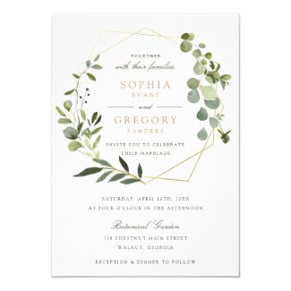 Greenery Gold Geometric Frame Elegant Wedding Invitation