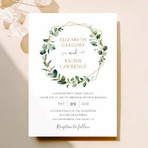 Greenery Gold Geometric Frame Elegant Wedding Invitation