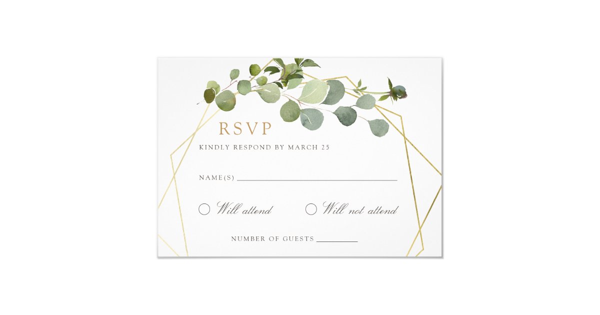 Greenery Gold Geometric Frame Elegant Wedding RSVP Invitation | Zazzle.com