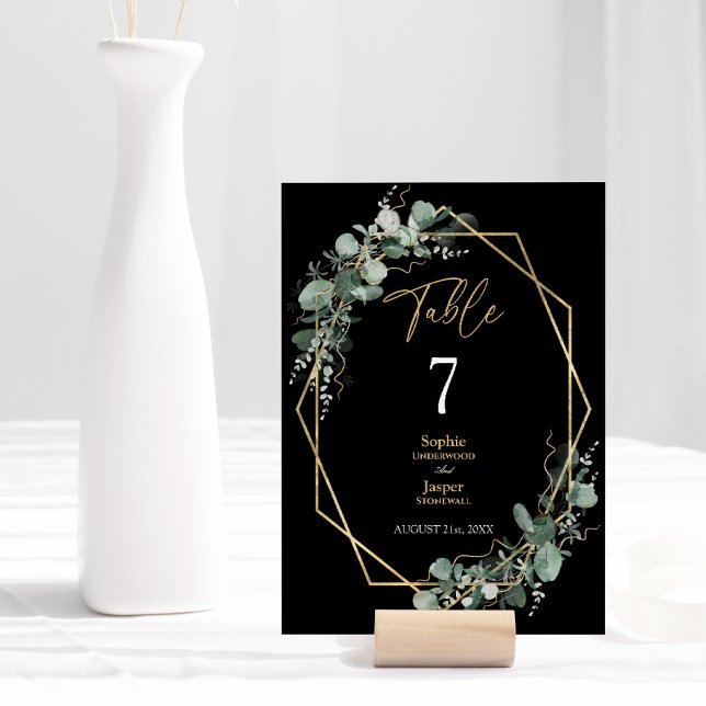 Greenery Gold Geometric Frame Simple Black Wedding Table Number (Creator Uploaded)