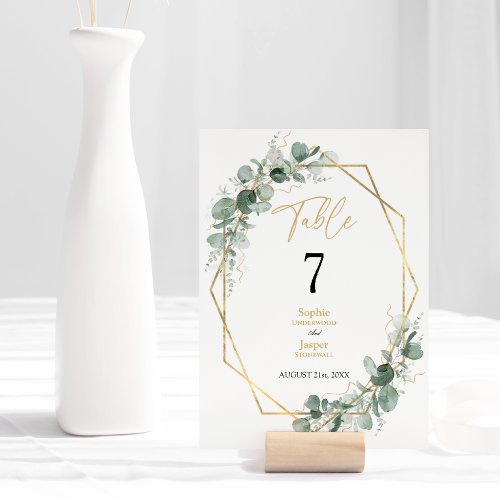 Greenery Gold Geometric Frame Simple Wedding Table Number