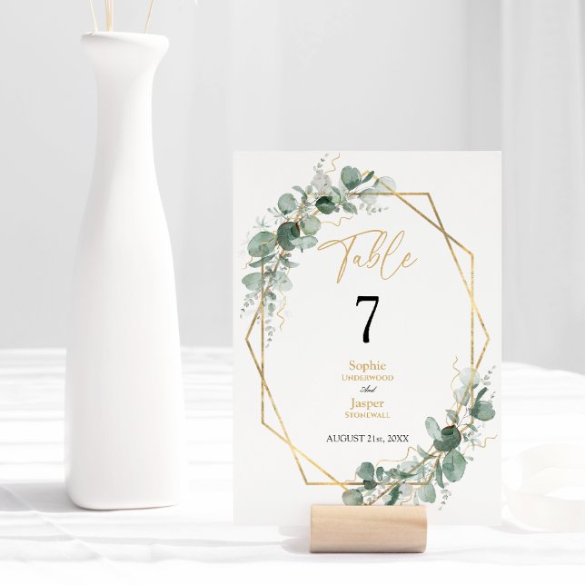 Greenery Gold Geometric Frame Simple Wedding Table Number (Creator Uploaded)