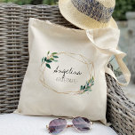 Greenery & gold geometric frame wedding favor tote bag<br><div class="desc">Greenery & gold geometric frame wedding favor tote bag is something your bridesmaids can still use after your wedding day. Get creative by stuffing this cute tote bag with your favorite gifts for your bridesmaids, maid of honor, matron of honor, mother of the bride, mother of the groom, flower girl…...</div>
