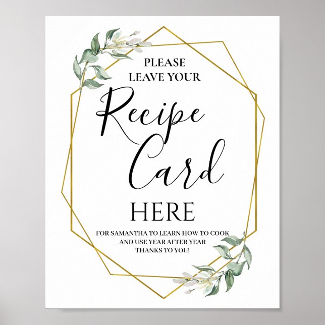 Greenery gold geometric leave recipe card sign (Front)