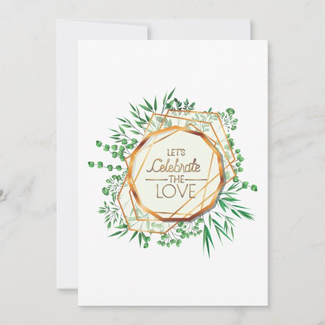 Greenery & Gold Geometric – Let’s Celebrate  Invitation (Front)