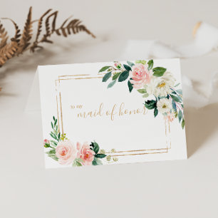 Greenery & Gold Geometric Maid of Honor Thank You Card