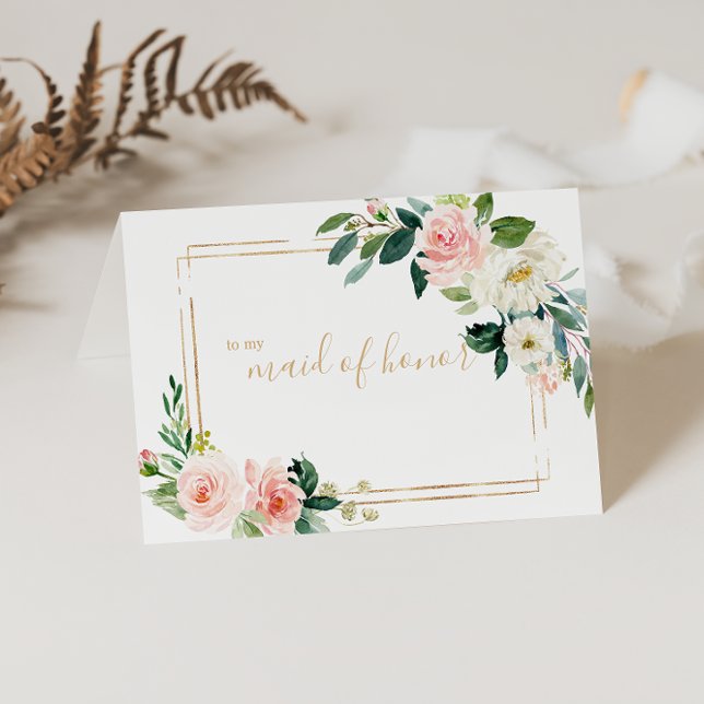 Greenery & Gold Geometric Maid of Honor Thank You Card (Creator Uploaded)