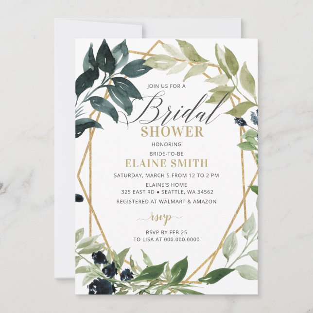 Greenery Gold Geometric Modern Bridal Shower Invitation (Front)