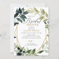 BSG42 Editable Corjl Template Ivory Watercolor Floral Bridal Shower Invitation Printable Geometric Gold Modern Succulents Greenery