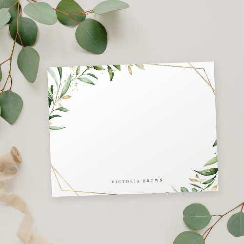 Greenery Gold Geometric Personalized Stationery Note Card