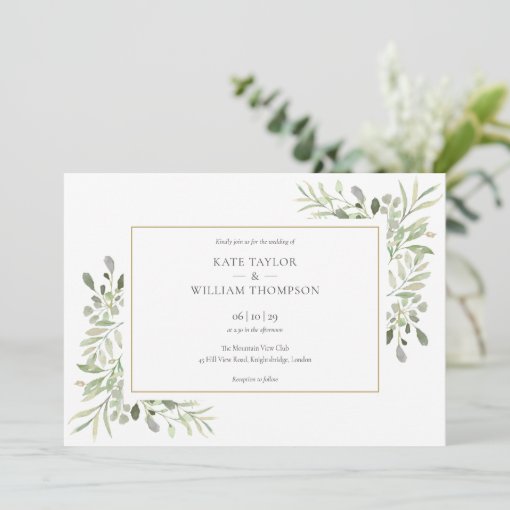 Greenery Gold Geometric Photo Landscape Wedding Invitation | Zazzle