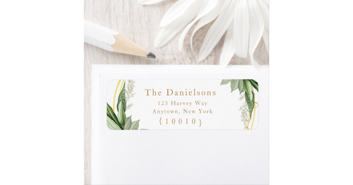 Greenery Gold Geometric Return Address Label Zazzle