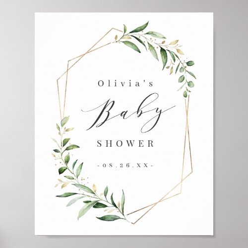 Greenery Gold Geometric Rustic Baby Shower Poster