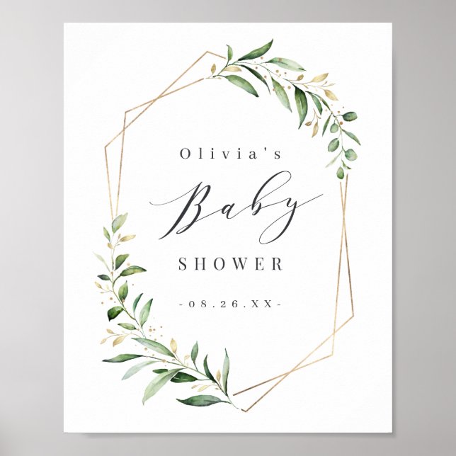 Greenery Gold Geometric Rustic Baby Shower Poster (Front)