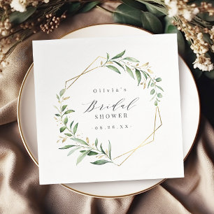 Greenery Gold Geometric Rustic Bridal Shower Napkins