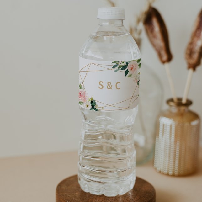 Greenery & Gold Geometric Water Bottle Label (Creator Uploaded)