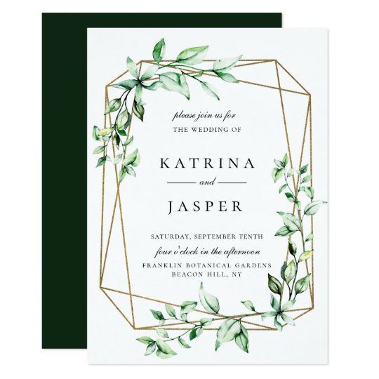 Greenery Gold Geometric Wedding Invitation 