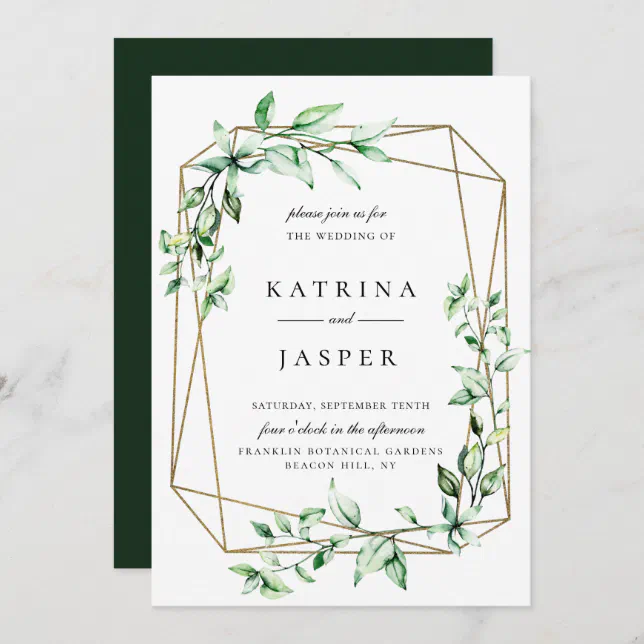 Greenery Gold Geometric Wedding Invitation Zazzle 3127