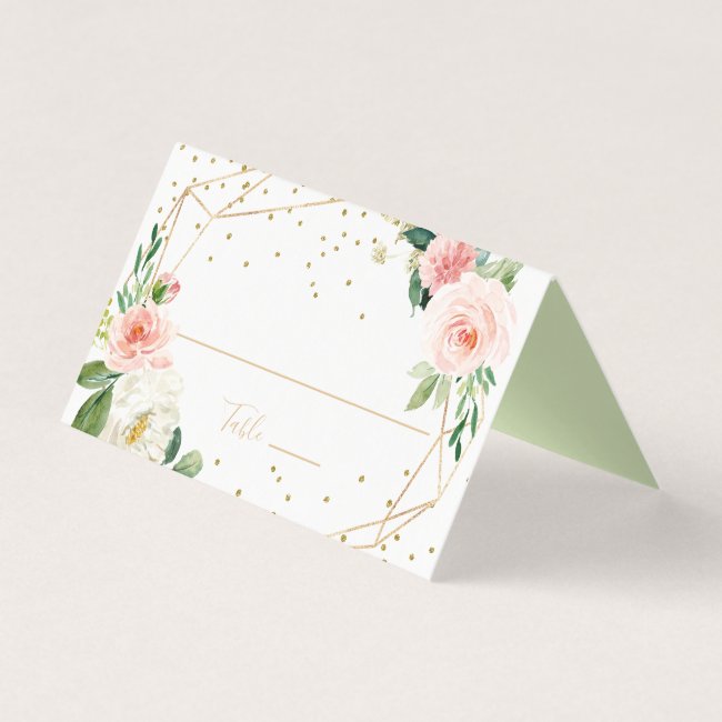 Greenery & Gold Geometric Wedding Place Card