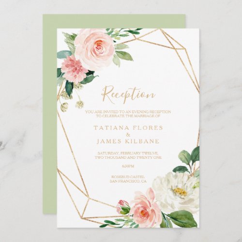 Greenery  Gold Geometric Wedding Reception Card