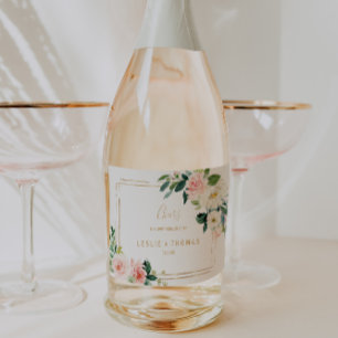 Greenery & Gold Geometric Wedding Sparkling Wine L Sparkling Wine Label