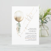 Greenery Gold Glitter Balloon Baby Sprinkle Invitation (Standing Front)