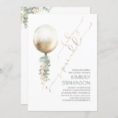Greenery Gold Glitter Balloon Baby Sprinkle Invitation (Front/Back)