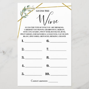 Greenery Gold Guess the Wine Shower Game Card Flyer