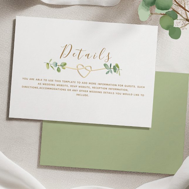 Greenery Gold Heart Wedding Details Enclosure Card (Creator Uploaded)
