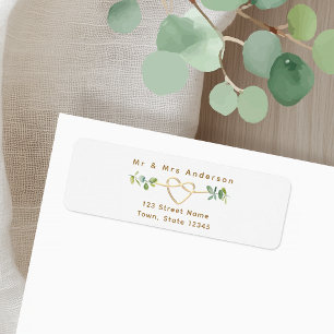 Greenery Gold Heart Wedding Return Address Label