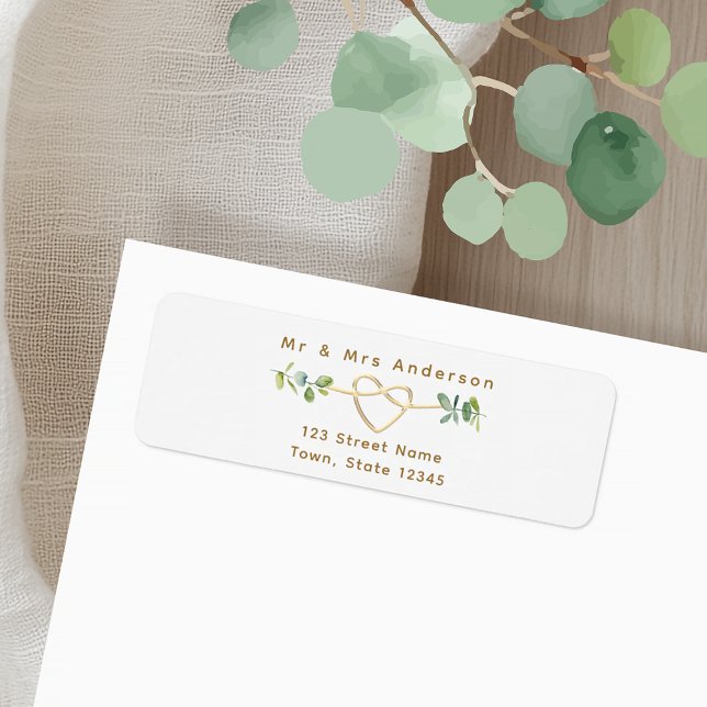 Greenery Gold Heart Wedding Return Address Label (Creator Uploaded)