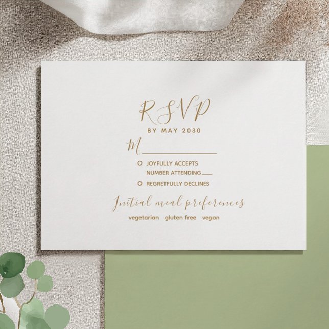 Greenery Gold Heart Wedding RSVP Card (Creator Uploaded)